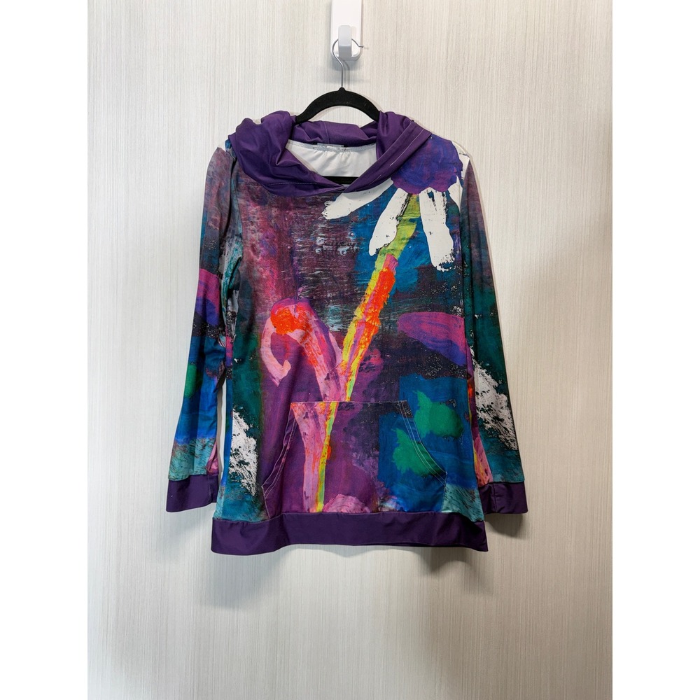 Lily by Firmiana Women Abstract Floral Art Print Hoodie Purple Size L Pullover